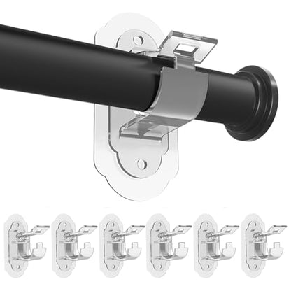 No Drill Curtain Rod Brackets， No Drill Needed Curtain Rod Holders, Adhesive Curtain Rod Holder，Multipurpose Nail Free Stick on Curtain Rod Hooks Self Adhesive Rod Holder Hooks（Clear 6Pcs） - color: Clear-6pcs