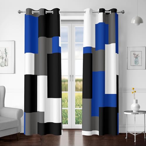 Tyrot Blue Gray 100% Blackout Curtains for Bedroom 72 inch Length 2 Panels Set White Grey Modern Abstract Geometric Black Out Curtains Insulated Room Darkening Window Drapes for Living Room, 42Wx72L - color: Blue, size: 42"W x 72"L (Pack of 2)
