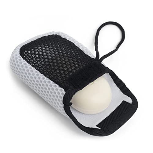 MainBasics Exfoliating Bar Soap Pouch Dual-Sided Body Scrubber - Fits Standard Size Soap Bars, White - style: White
