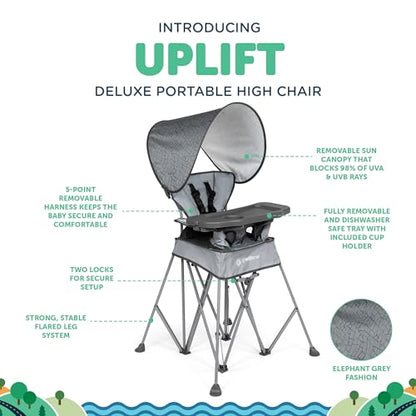 Baby Delight Go with Me Uplift Deluxe Portable High Chair | Travel High Chair | Sun Canopy | Indoor and Outdoor | Elephant Grey - color: Elephant Grey