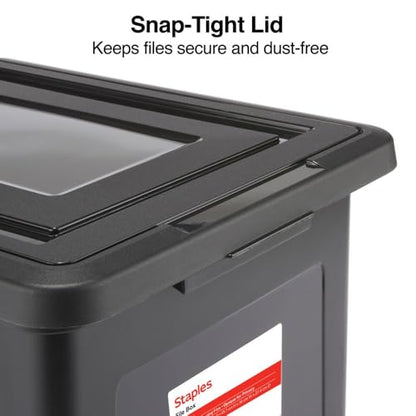 STAPLES File Box Plastic File Box Snap, Letter/Legal Size, Black, 2/Pack - color: Black, size: 2 Pack, style: Box (Snap Lid)