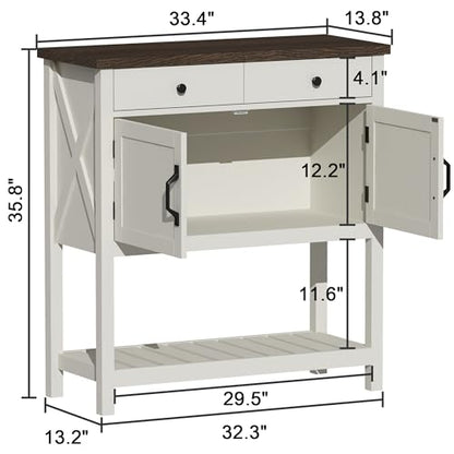 ChooChoo Farmhouse Console Table, Entryway Table with Storage Shelf, Coffee Bar Cabinet, Narrow Buffet Sideboard for Kitchen, Hallway, Living Room, White - color: White