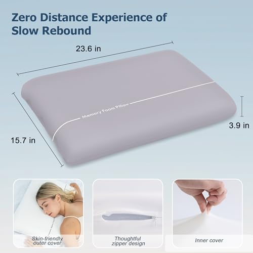 Winthome Memory Foam Pillow, Two-Sided Soft and Firm Neck Pillow for Sleeping, Suitable for Side, Back and Stomach Sleepers with Washable Cover - color: Grey