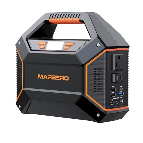 MARBERO Portable Power Station 155Wh Portable Charger 100W Power Station with 6 Outputs 2x 110V AC Outlet LED Flashlight for Home Blackout, Camping, RV Travel, Ultra-Light & Silent Fan UL Certified - color: Orange