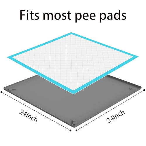 Pee Pad Holder for Dogs,Portable Silicone Pet Pad Holder 24" x 24" Pee Pads, No Spill Raised Lip High Edge for Floor Protection, Leak-Proof Puppy pad Holder,Square Pee pad Tray