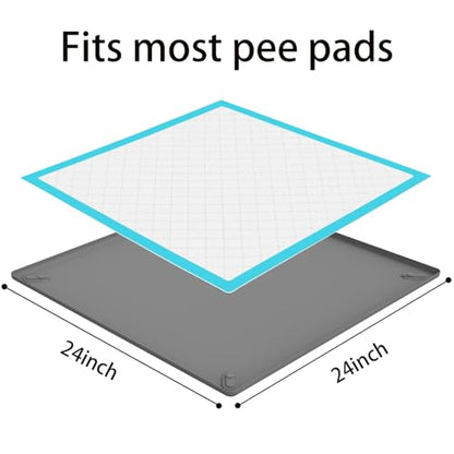 Pee Pad Holder for Dogs,Portable Silicone Pet Pad Holder 24" x 24" Pee Pads, No Spill Raised Lip High Edge for Floor Protection, Leak-Proof Puppy pad Holder,Square Pee pad Tray