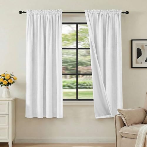 H.VERSAILTEX Linen Look 100% Blackout Curtains 63 Inches Long for Bedroom Rod Pocket 42 Inches Wide Linen Textured Thick Window Curtain Drapes with White Backing, White, 2 Panels - color: White, size: 42"W x 63"L (Pack of 2)