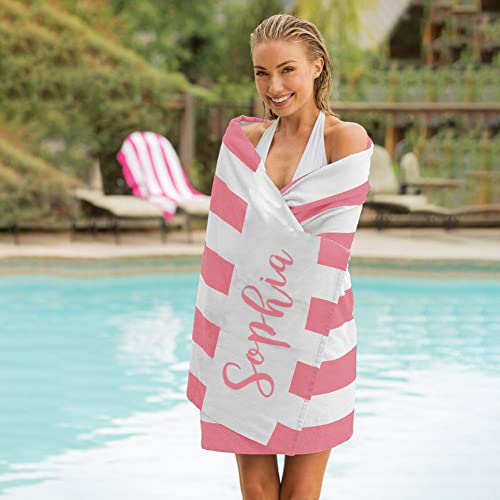 MeMoShe Personalized Beach Towel Graduated Gifts for Students Custom Microfiber Beach Towels with Name Sand Free Pool Towel Quick Dry Blanket Stripes Print Beach Towels for Adults 30x60 Inch-Pink - color: Pink
