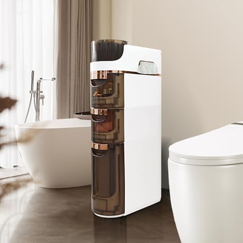 BGYMF 3-Tier Slim Bathroom Storage Cabinet,Slim Cabinet for Bathroom,Narrow Rolling Storage Cart with Wheels, White Plastic Organizer for Small Spaces, Kitchen, Laundry Room, Corner - size: Slim 3 Tiers