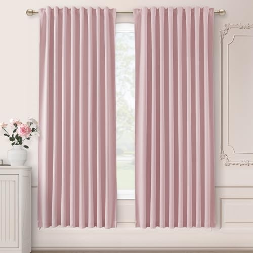 SHINELAND Baby Pink Nursery Blackout Curtains 72 Inch Length for Bedroom Aesthetic Short,Black Out Back Tab Rod Pocket Hooks Pleat Pale Pink Curtains 72 Inch Long 2 Panel Set - color: Pink, size: 52"W x 72"L (Pack of 2)