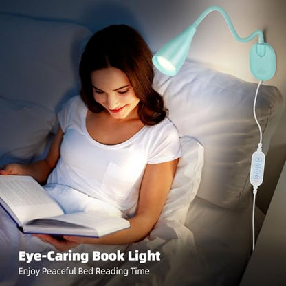 LED Wall Mounted Bedside Reading Light, 3 Color Modes,10 Brightness Dimmable, USB Charging Port, Adhesive Wall Lamp Night Light for Books in Bed, Flexible Neck Eye-Caring Bedroom Lighting Teal - color: Teal