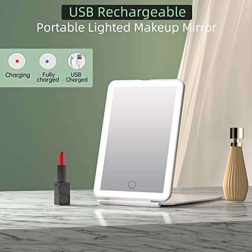 FUNTOUCH Rechargeable Portable Makeup Mirror with 72 LED Lights, Travel Lighted 1X/5X Magnification, 3 Color Lighting,Dimmable Touch Screen, Tabletop Folding Cosmetic Lights - color: Bright White
