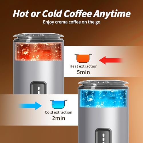 3-in-1 Portable Espresso Maker 20 Bar Self-Heating Stainless Steel Fits Ground Coffee & Nespresso Capsules USB-C Rechargeable for Camping Car Hiking Office - color: Silvery