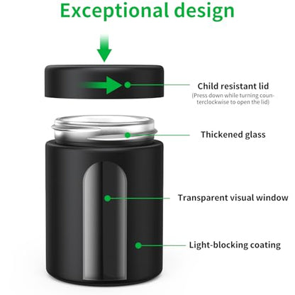 Urekt Glass Storage Jar (4 oz), 2 Pack Premium Food Grade Visual Container with Child Resistant Cap, Small Waterproof Bottle Multipurpose Container for Coffee Beans Nuts Teas Spices(120ml) - size: 2 Pack 4 oz