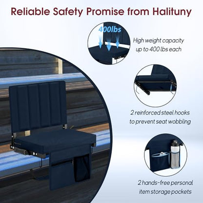Stadium Seat for Bleachers with Back Support, Portable Bleacher Seat with Wide Comfy Padded Cushion, Metal Hook, Folding Stadium Chair with Shoulder Strap, Carry Handle, Cup Holder, Navy Blue - color: Navy Blue
