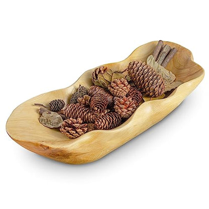 BTEOBFY Wooden Fruit Bowl Handcrafted Wood - Natural Fruit Basket for Kitchen Counter Display, Decorative Bowl for Apples, Oranges, Pineapples (15 Inch) - size: 15 inch