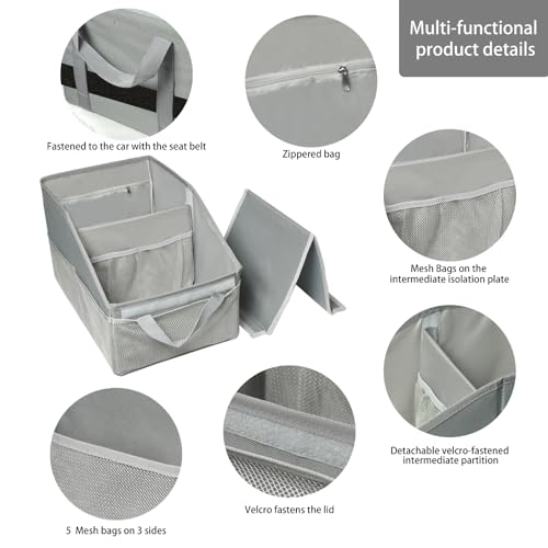 Car Seat Organizer，Collapsible Multi Compartment Car Organizer Adjustable Straps Car Box for SUV, Van, Grocery, Camping(Grey) - color: Grey