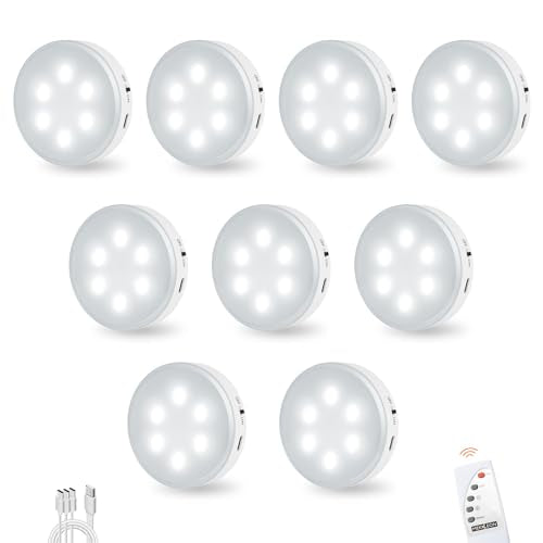 Puck Lights with Remote Control,1000mAh Rechargeable Under Cabinet Lighting,LED Closet Lights,9Pack Night Light,Cordless Stick On Lights for Under Cabinet,Hallway, Stairway,Closet (Cool White-9pcs) - color: Cool White, size: 9PCS