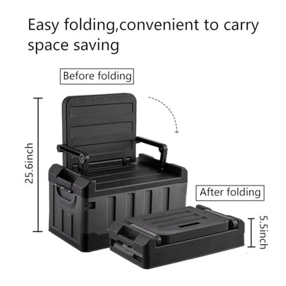 Versatile Foldable Seatable Camping Box Car Organizer Heavy Duty Storage Bins With Lids Box Trunk,Durable Plastic,60L Can Store Clothes, Camping Equipment in Large Capacit (black)