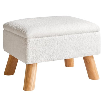 YMYNY Storage Ottoman, Small Foot Stool Ottoman with Storage, White HBD042W | Teddy Velvet, Sturdy Wood Legs, For Living Room Bedroom Couch Entryway - color: White