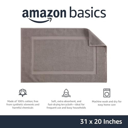 Amazon Basics Banded Bathroom Bath Rug Mat, Machine Washable, 100% Cotton, 31" x 20", Light Gray - color: Light Gray, size: 20 x 31 inches