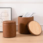 Round Ottoman with Storage Set of 2, 12.6"W x 14.17"H & 14.76"W x 17.32"H Faux Leather Button Tufted Storage Ottoman, Boucle Vanity Stool Footrest Coffee Table for Living Room, Bedroom, Brown - color: Brown