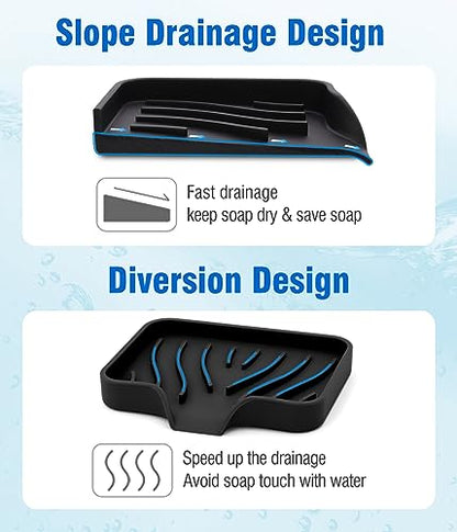 AIMAIAIMAI 3-Pack Silicone Soap Dish Set – Bar Soap Holder with Self-Draining Design, Easy-Clean Tray for Shower, Bathroom, Kitchen, and Tub (Black) - color: Black