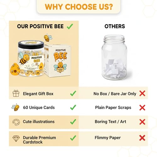 DEARMINE Positive Bee Cards Jar, Affirmation Cards for Women, Emotional Support Bee Themed Gift, Bumble Bee Gifts for Women Bee Lovers - color: Positive Bee