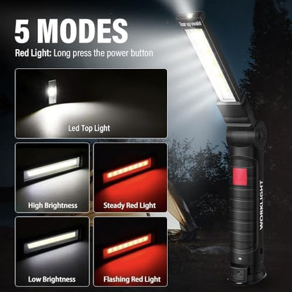 Tool Fathers Day Dad Gifts for Men Him Husband, LED Rechargeable Work Light for Mechanic with Magnetic Base Hook, Grill Light Inspection Flashlight 5 Modes 360° Rotate Car Repair Emergency Birthday - color: Black 4PCS
