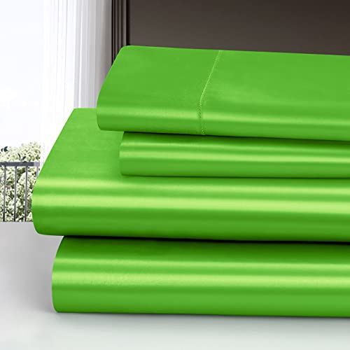 Homiest 3pcs Satin Sheets Set Luxury Silky Satin Bedding Set with Deep Pocket, 1 Fitted Sheet + 1 Flat Sheet + 1 Pillowcases (Twin Size, Lime Green) - color: Lime Green, size: Deep pocket - Twin size