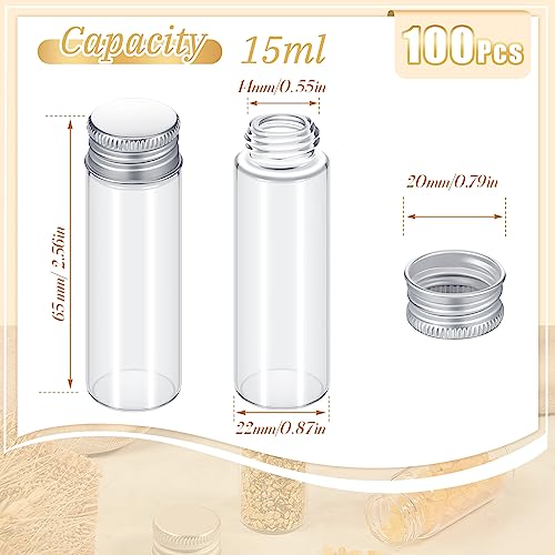 Didaey 100 Pcs Small Clear Vials Spice Mini Jars with Lids Mini Glass Bottles with Screw Aluminum Metal Caps Tiny Jars Sample Containers for Powder Cream Cosmetic Jewelry Wedding (15 ml,Silver Caps) - color: Silver Caps, size: 15 ml