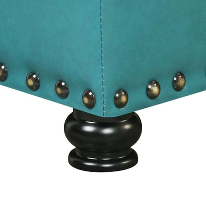 Ottoman with Storage,24" Leater Ottoman Foot Rest with Hinged Lid Small Rectangle Upholstered Tufted Foot Stools Ottomans for Bedroom Living Room Entryway,Teal Blue - color: Teal Blue
