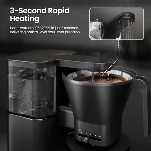 Kismile SCA-Certified 8 Cup Drip Coffee Maker, Pour Over Coffee Machine with 3s Instant Heat 197–205℉, Adjustable Flow Control, Removable Water Tank, Deep Cold Brew & 40 Min Keep Warm (Black) - color: Black