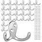 Homanu 24 Pack Coat Hooks, Heavy Duty Double Prong Coat Hooks Wall Mounted with 48 Screws, No Rust Silvery Metal Wall Hooks for Hanging Towel, Coat, Bag, Hat, Cup, Key - color: 24 Pcs Silvery
