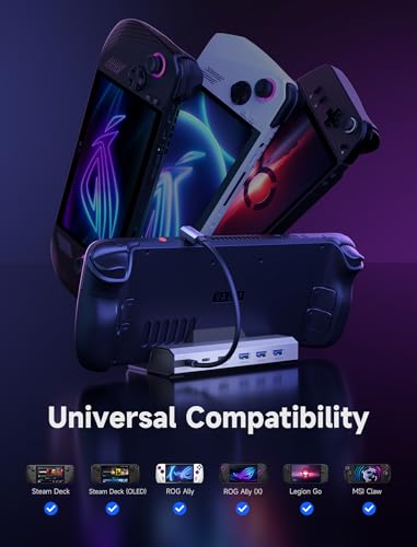 JSAUX 4K@120Hz Docking Station and 100W Charger Compatible with ROG Ally X/Steam Deck OLED/Legion Go (S), 6-in-1 Dock with HDMI 2.1, Gigabit Ethernet, 3 USB 3.0 and 100W Charge-HB0603 - color: 6-IN-1 with 100W Charger