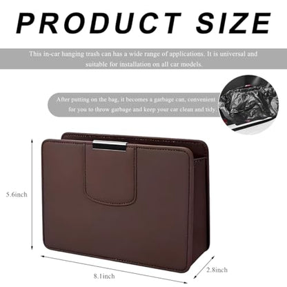 Car Trash Can, Leather Magentic Vehicle Garbage Organizer with One Roll Trash Bag, Foldable Waterproof Dustbin Litter Container Mini Sotrage Bag for Car Truck SUV (Brown) - color: Brown