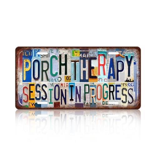 Vintage Porch License Plate Wall Decor Porch Therapy Session In Progress Metal Tin Sign 12 x 6 Inches - color: Plate-319