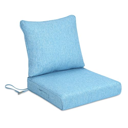 BPS 24 x 24 Inch Outdoor Chair Cushion Set, Fade-Resistant and Water-Resistant Solution-Dyed Polyester Fabric Patio Deep Seat Cushion with Removable Cover and Straps for Outdoor/Indoor Use - color: Lake Blue, size: 24''W x 24''D