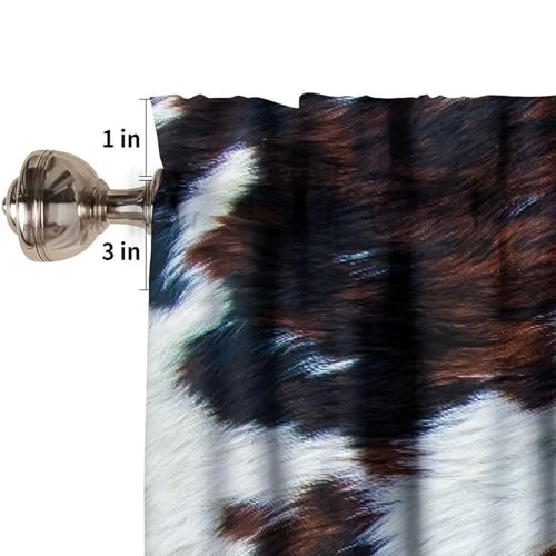 Farmhouse Cowhide Valance, Abstract Brown White Cow Fur Western Animal Skin Print Blackout Short Window Curtain for Kitchen Bedroom Living Room, 54x18inch - color: Cowhide-8