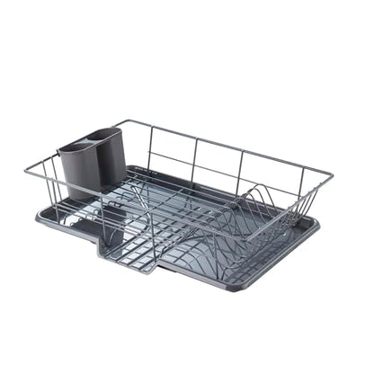Sweet Home Collection Space-Saving 3-Piece Dish Drainer Rack Set: Efficient Kitchen Organizer for Quick Drying and Storage - Includes Cutlery Holder and Drainboard - Maximize Countertop Space, Gray - color: Gray