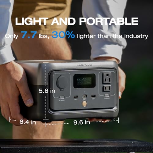 EF ECOFLOW RIVER 2 Portable Power Station with Solar Charge CableXT60i (2.5M/8Ft), 256Wh LiFePO4 Battery, 1-Hour Fast Charge, Up to 600W AC Outlets, Solar Generator for Camping/Outdoor - style: RIVER 2+Solar CABLE