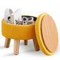 Wimarsbon Storage Ottoman, Modern Round Footrest with Soft Padded Seat, Teddy Velvet Footstool with Wood Legs, Accent Small Table or Plant Stand for Hallway, Living Room (Brilliant Yellow) - color: Brilliant Yellow