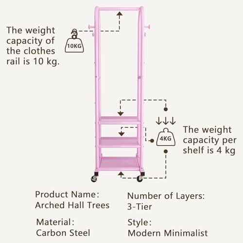 Dttwacoyh Metal Clothing Rack with Wheels and Hanging Hooks,Narrow Coat and Shoe Rack,Small Hall Tree,for Small Space, Bedroom, entryway, Walk-in Closet, Laundry Room– Pink - color: Pink