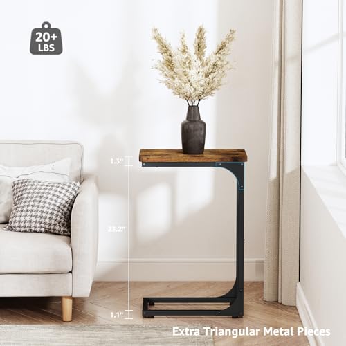 QEEIG Narrow C Shaped Side Table Set of 2 Living Room Sets Slim Couch Tray Tables Skinny Thin Small Farmhouse 9.5 inch Width, Rustic Brown (017-24BN) - color: A. Brown, size: 9.5" Width