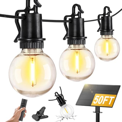 ZJOJO Solar Outdoor String Lights Waterproof, 50FT G40 Globe Patio Lights String Lights Solar Powered with 25 Edison Bulbs 2700K Shatterproof Hanging Lights for Porch Backyard Pergola Bistro - size: 50FT-25(Solar)