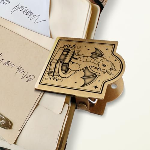 ANATTASOUL Travel Journal Clip Vintage Dragon and Books Metal Book Clips, Decorative Heavy Duty Journal Clips to Hold Journal Open for Notebook, Photo, Bookmark, Office Kitchen Home DIY Use - style: Dragon and Books