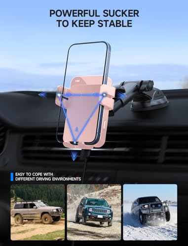 MOKPR Wireless Car Charger, 15W Auto Clamping Car Charger Dash Windshield Air Vent Phone Holder Compatible with iPhone 16 15 14/13/13 Pro/12 pro/12/11/X/8, Samsung S24/S23/S22, Pink - color: Pink