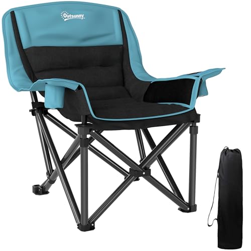 Outsunny Double Camping Chair for Adults, Padded Folding Camp Chair for 2 Person with Armrest, Wine Glass Holder, Cup Holder, Carry Bag for Outdoor Sports, Picnics, Supports up to 552 lbs. - color: Green and Black/Single
