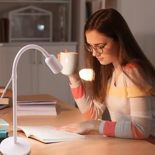 DAMI Dimmable LED Desk Lamp USB Powered, 3 Color Modes Flexible Gooseneck Reading Light, Eye-Caring Small Table Lamp for Home Office Study Bedroom Dorm Bedside - White - color: White