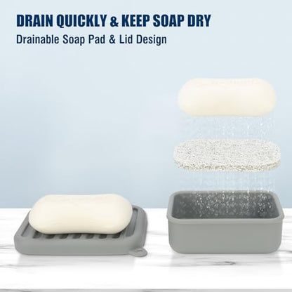 AIMAIAIMAI Leak-Proof Silicone Travel Soap Case with Drainage Lid/Layer, Compact Bar Soap Container, Durable Soap Holder for Camping, Gym, and Travel Size Toiletries (Gray) - color: Gray